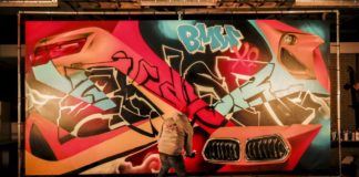 Eklor painted this graffiti backdrop BMW for Amsterdam Street Art